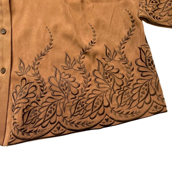 Bob Mackie Wearable Art Jacket Brown Embroidered Button Front 1X - Picture 3 of 12